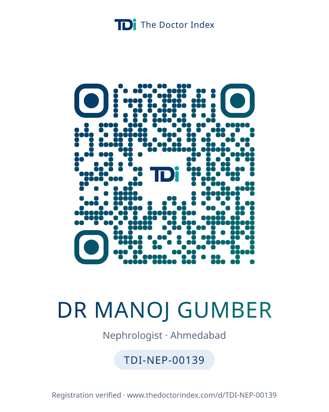 QR card for Dr Manoj Gumber, TDI-NEP-00139