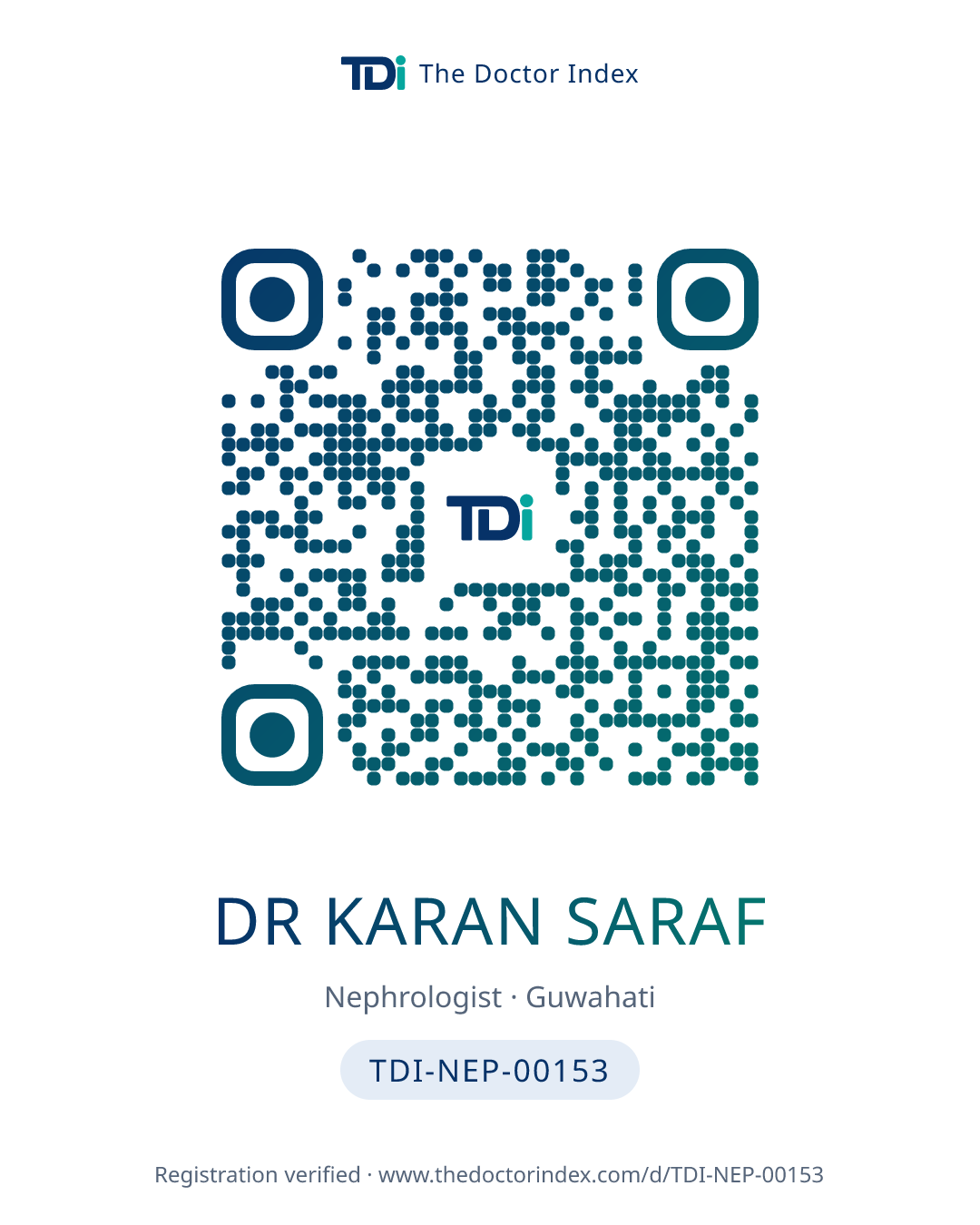QR card for Dr Karan Saraf, TDI-NEP-00153