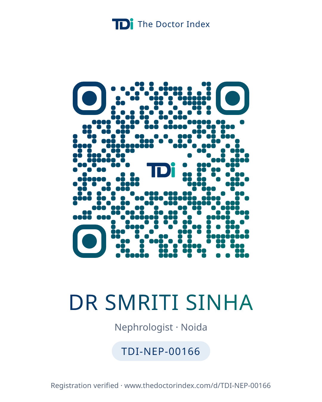 QR card for Dr Smriti Sinha, TDI-NEP-00166