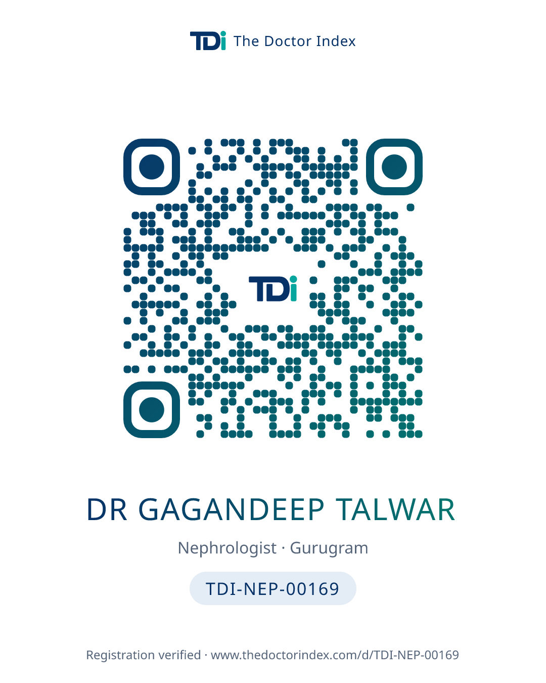QR card for Dr Gagandeep Talwar, TDI-NEP-00169