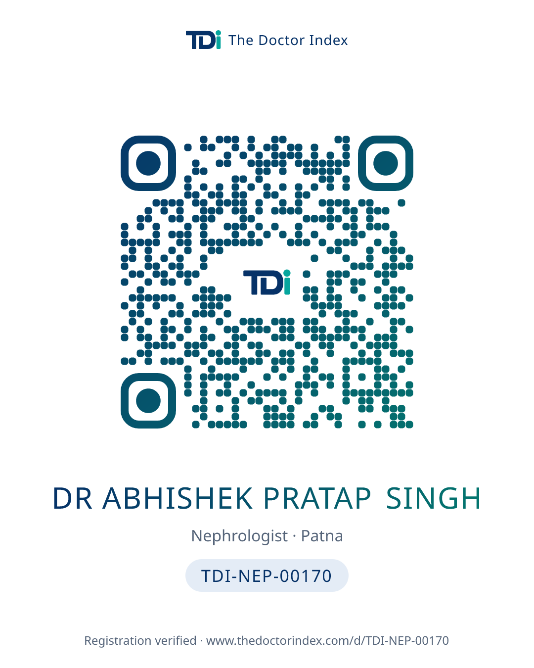 QR card for Dr Abhishek Pratap Singh, TDI-NEP-00170