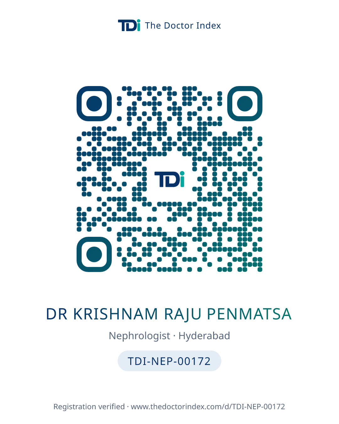QR card for Dr Krishnam Raju Penmatsa, TDI-NEP-00172