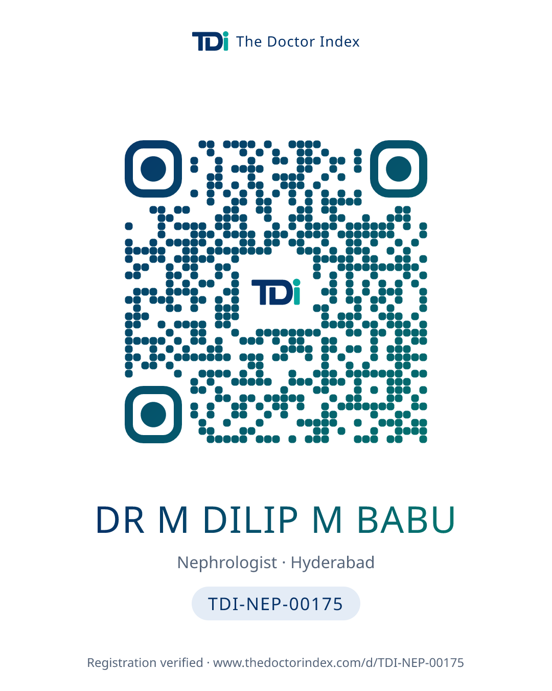 QR card for Dr M Dilip M Babu, TDI-NEP-00175