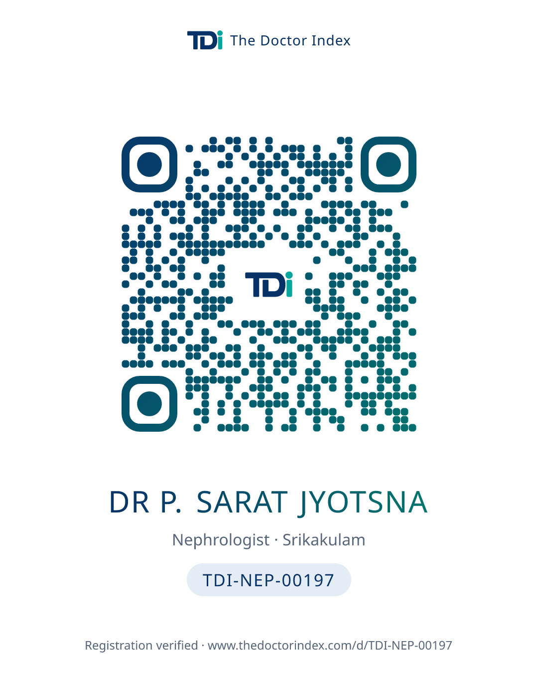 QR card for Dr P. Sarat Jyotsna, TDI-NEP-00197