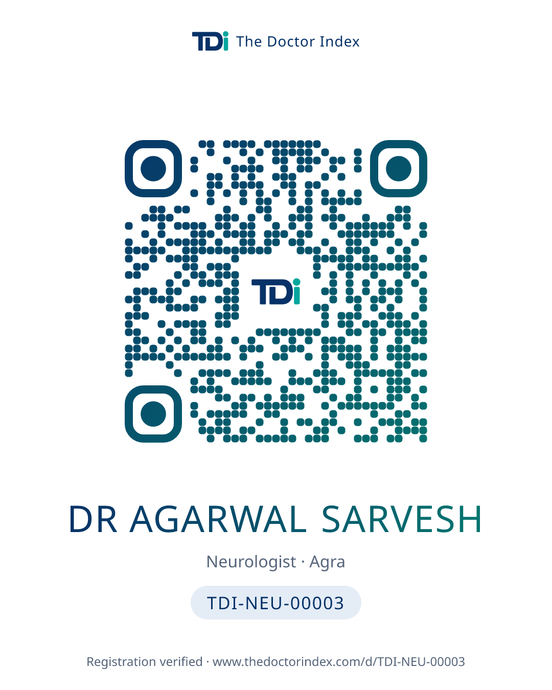 QR card for Dr Agarwal Sarvesh, TDI-NEU-00003