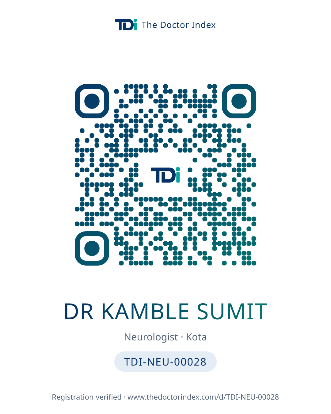QR card for Dr Kamble Sumit, TDI-NEU-00028