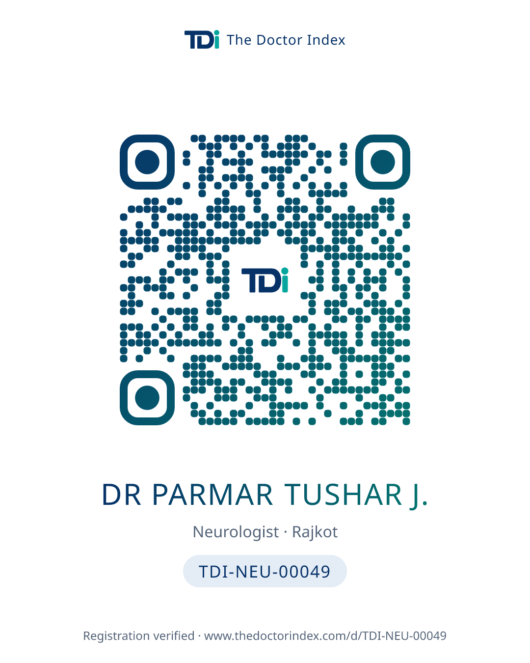 QR card for Dr Parmar Tushar J., TDI-NEU-00049