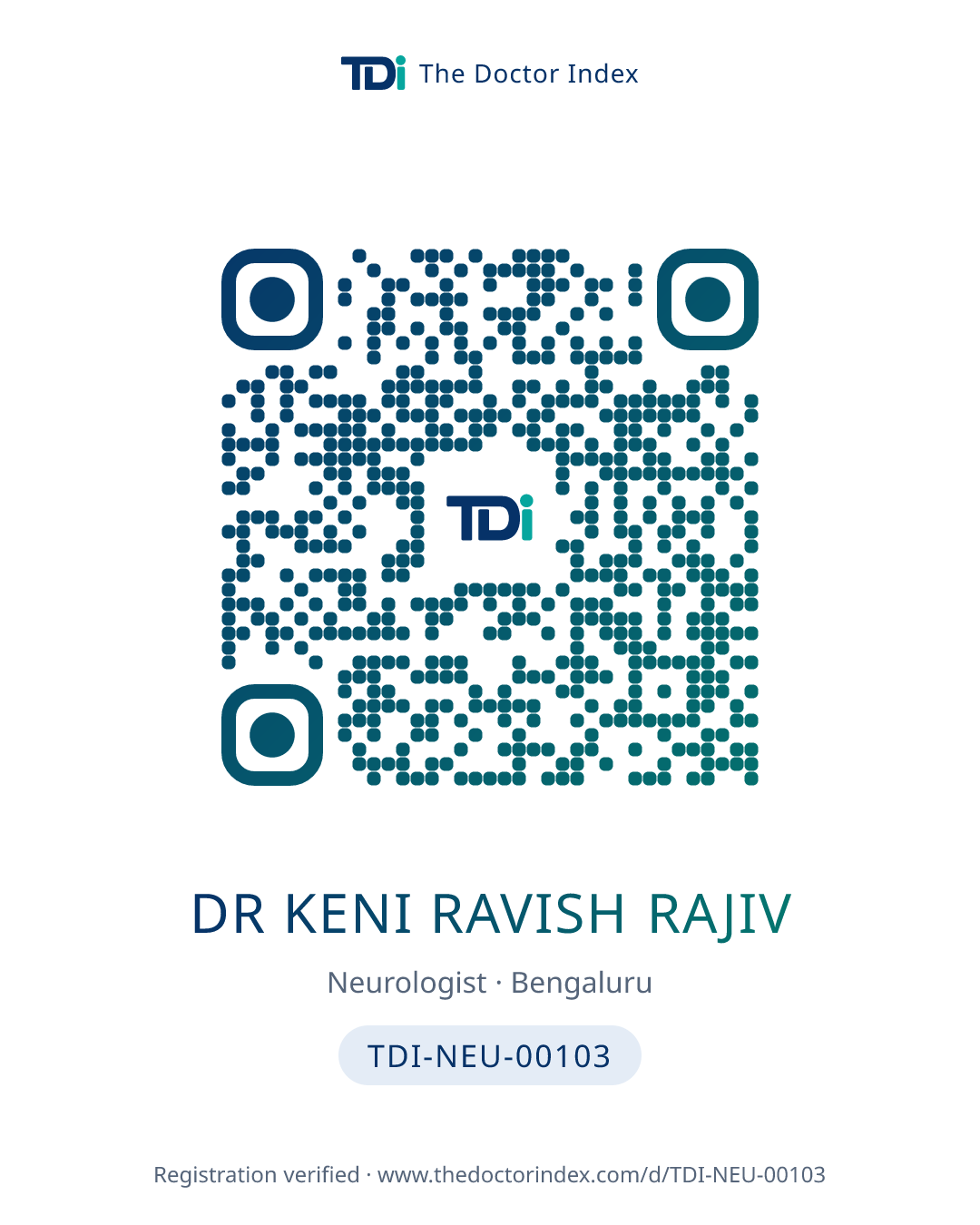 QR card for Dr Keni Ravish Rajiv, TDI-NEU-00103