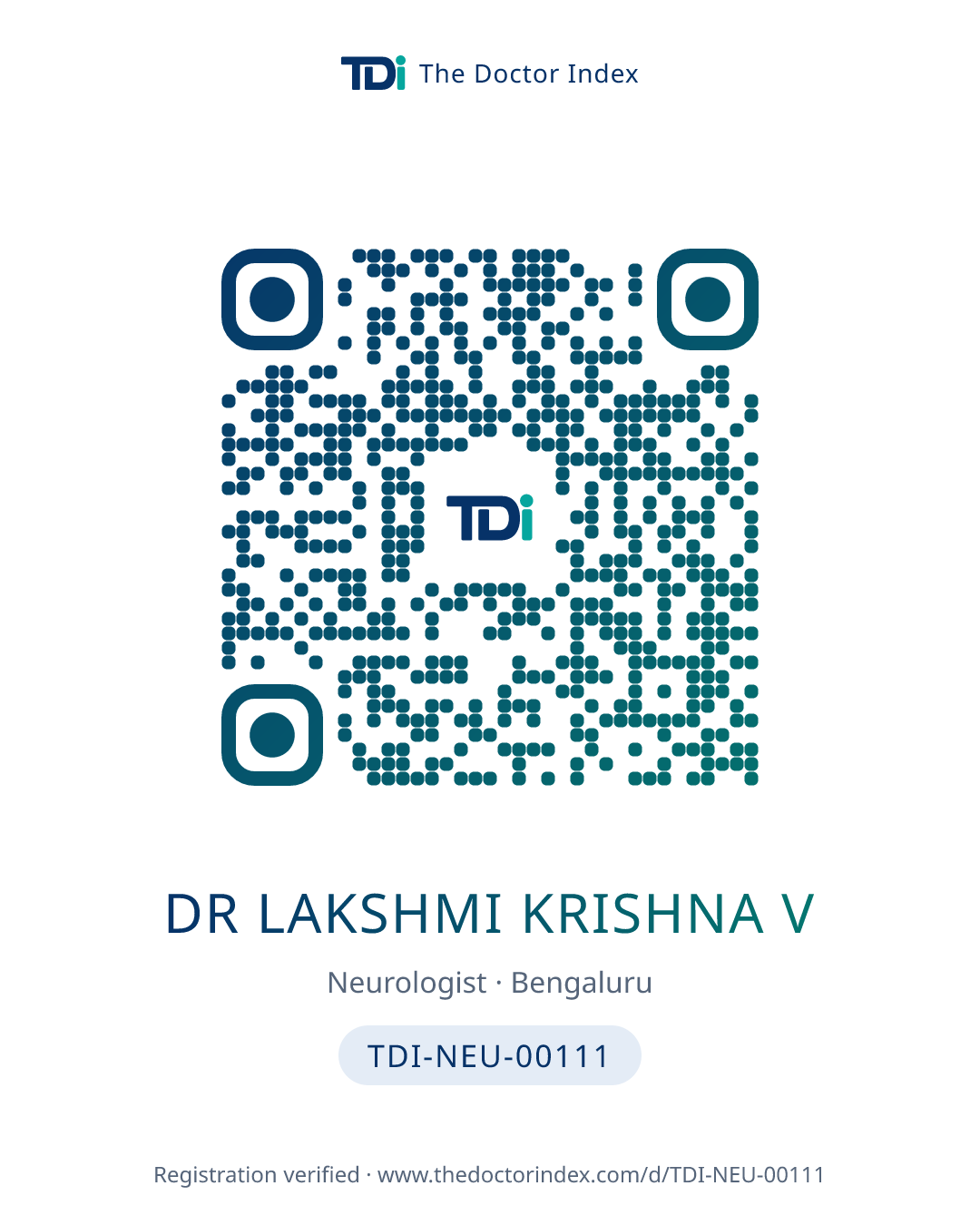 QR card for Dr Lakshmi Krishna V, TDI-NEU-00111