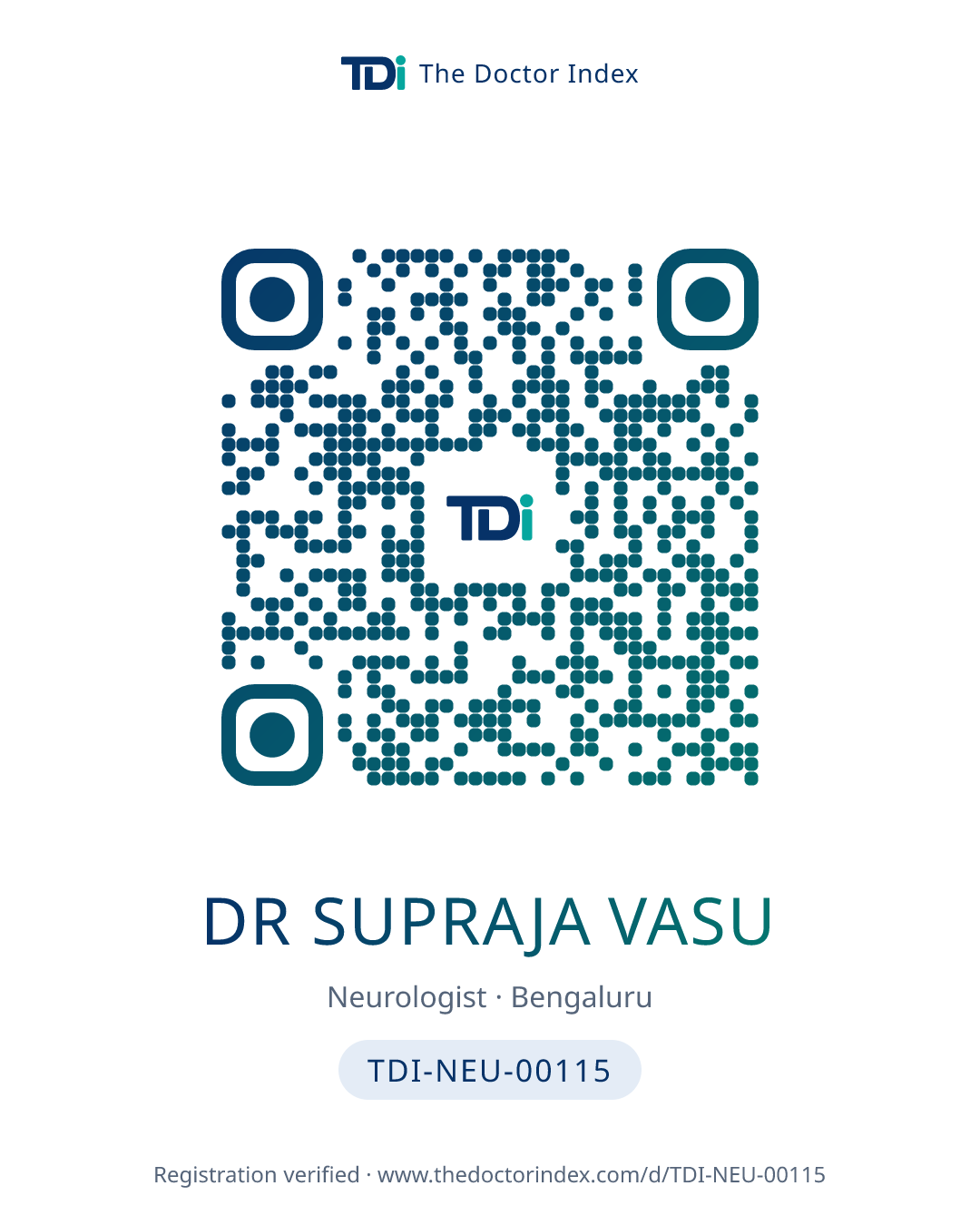 QR card for Dr Supraja vasu, TDI-NEU-00115