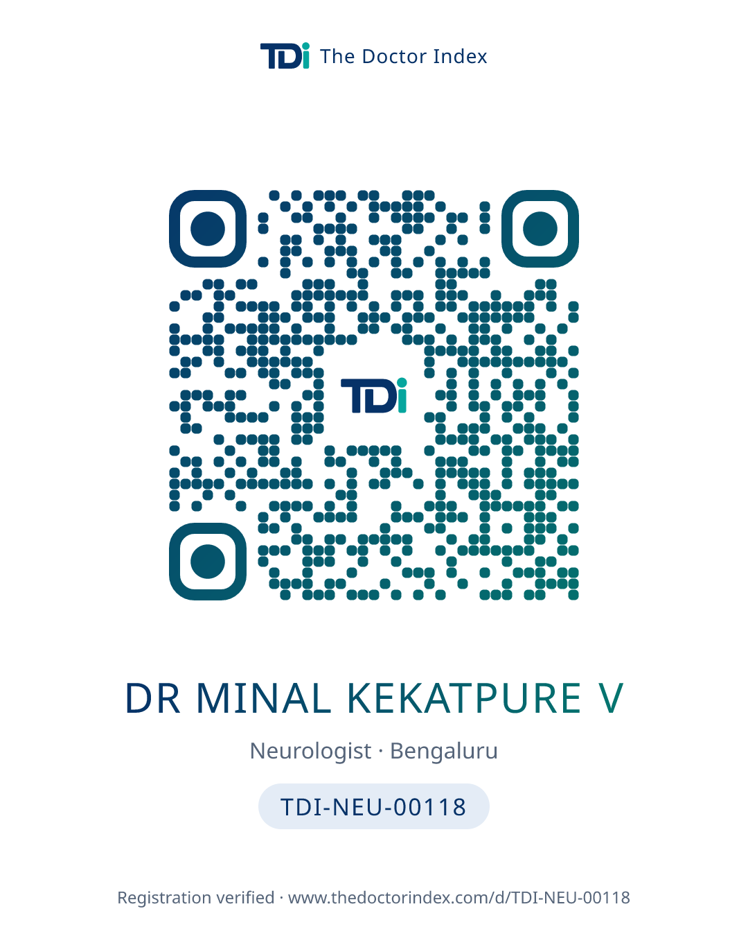 QR card for Dr Minal Kekatpure V, TDI-NEU-00118