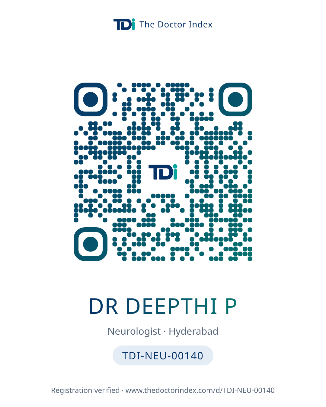 QR card for Dr Deepthi P, TDI-NEU-00140