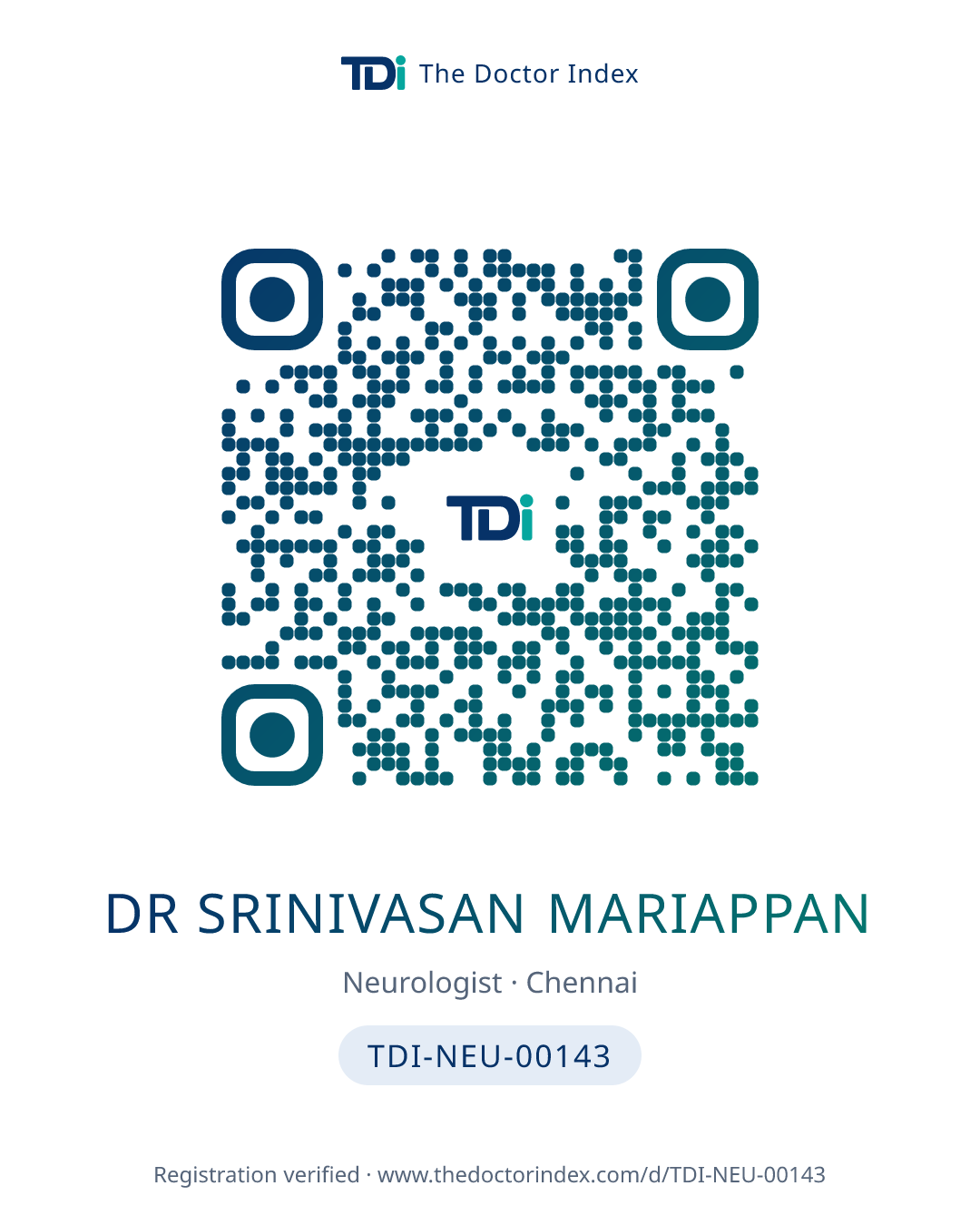 QR card for Dr srinivasan Mariappan, TDI-NEU-00143