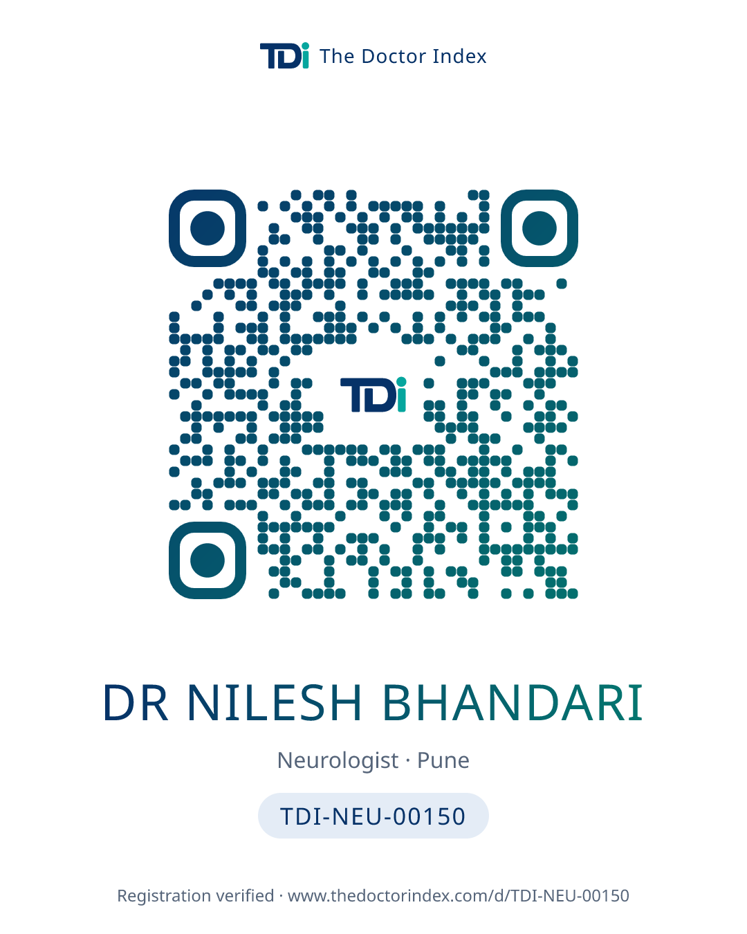 QR card for Dr Nilesh Bhandari, TDI-NEU-00150