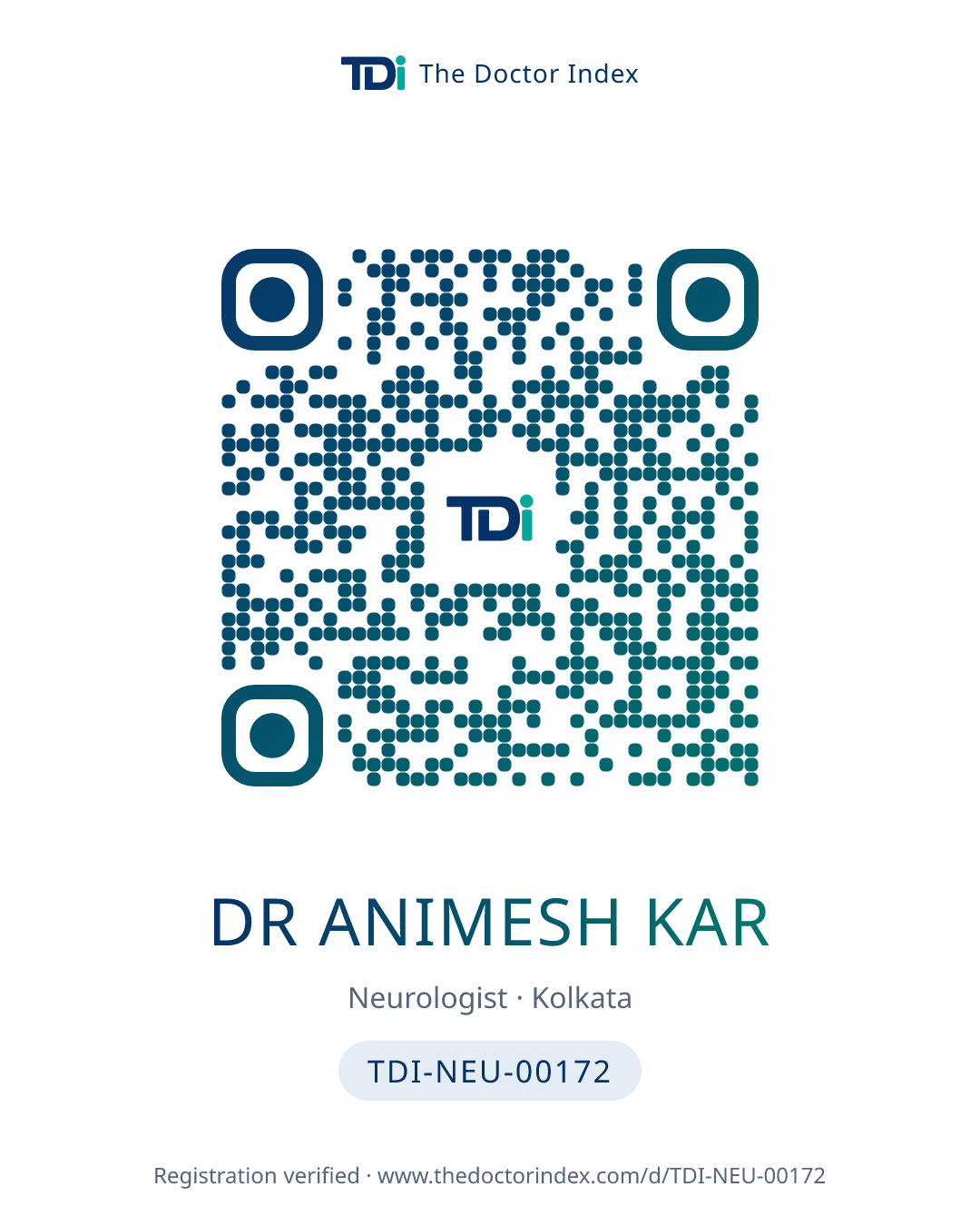 QR card for Dr Animesh Kar, TDI-NEU-00172