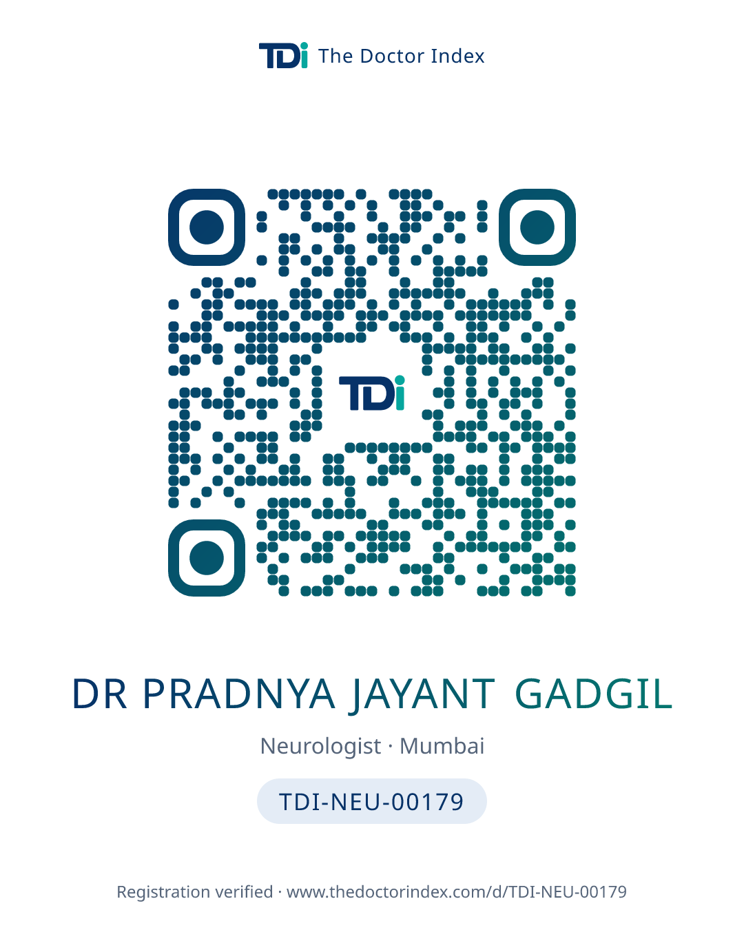 QR card for Dr Pradnya Jayant Gadgil, TDI-NEU-00179