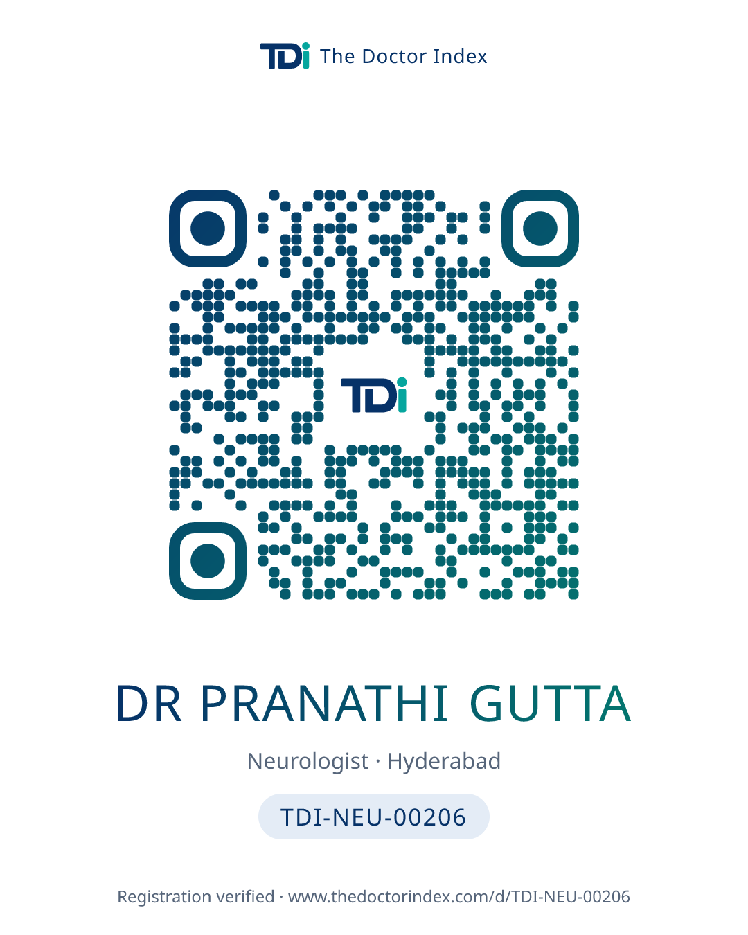 QR card for Dr Pranathi Gutta, TDI-NEU-00206