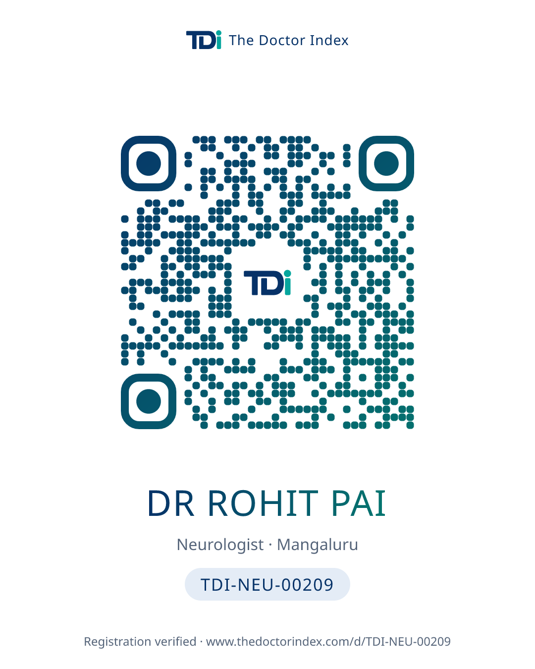 QR card for Dr Rohit Pai, TDI-NEU-00209