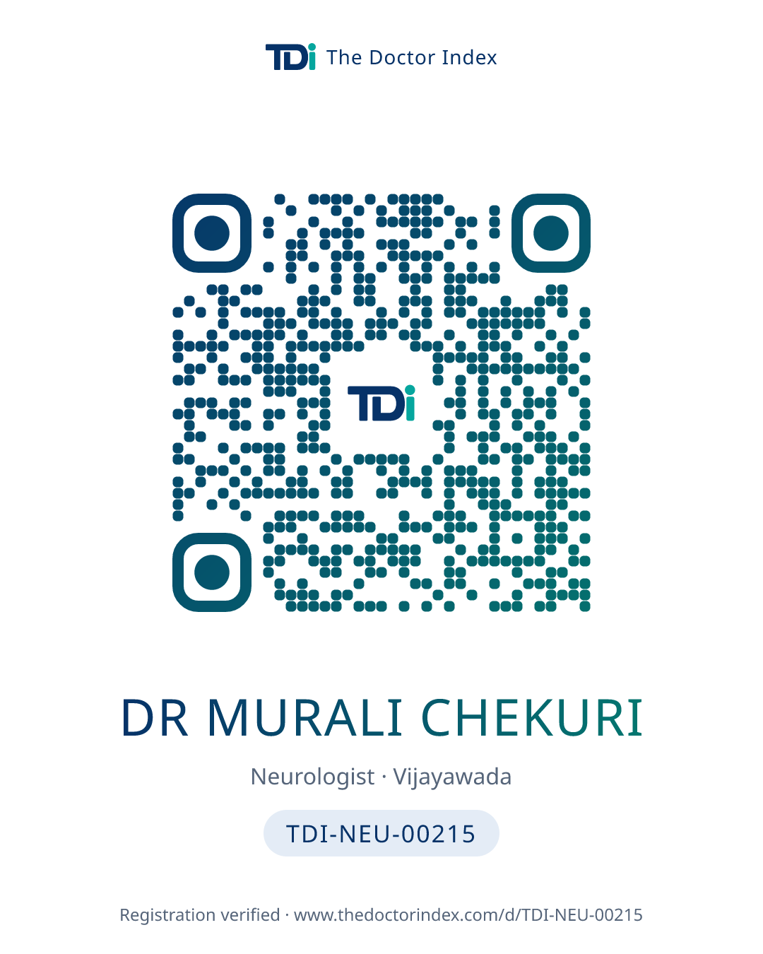 QR card for Dr Murali Chekuri, TDI-NEU-00215