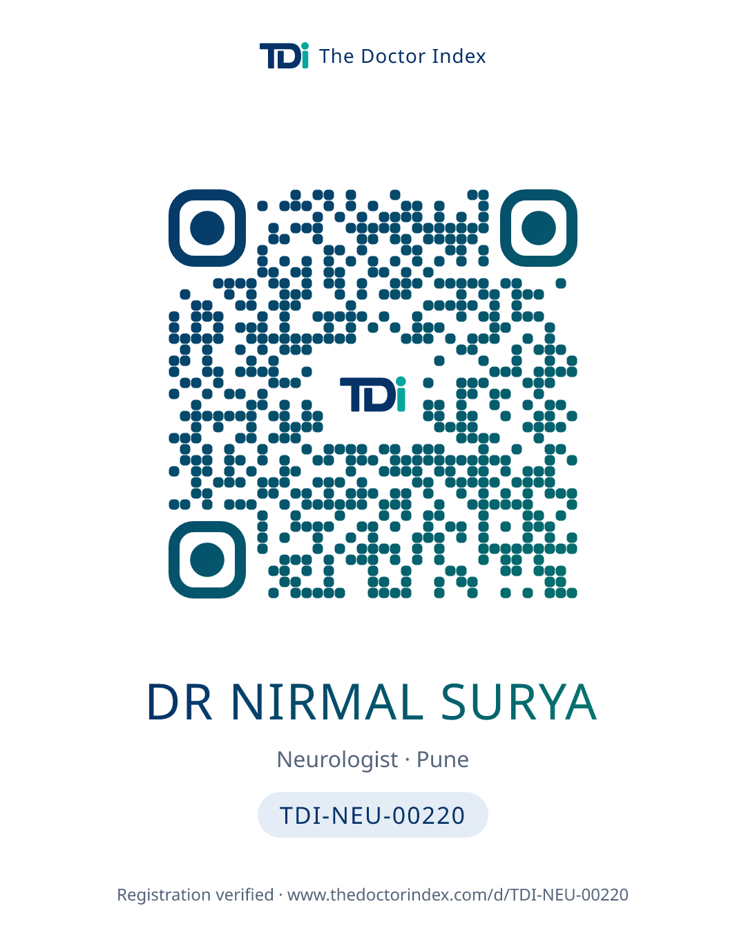 QR card for Dr Nirmal Surya, TDI-NEU-00220