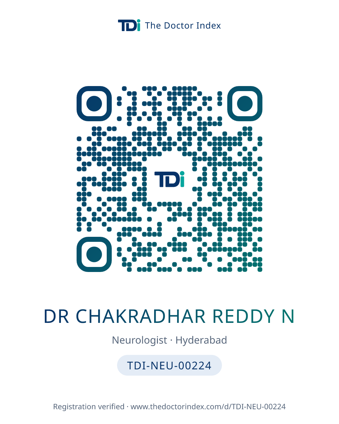 QR card for Dr Chakradhar Reddy N, TDI-NEU-00224