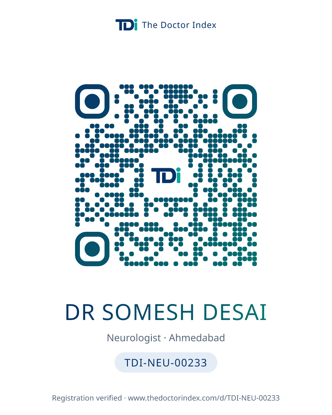 QR card for Dr Somesh Desai, TDI-NEU-00233