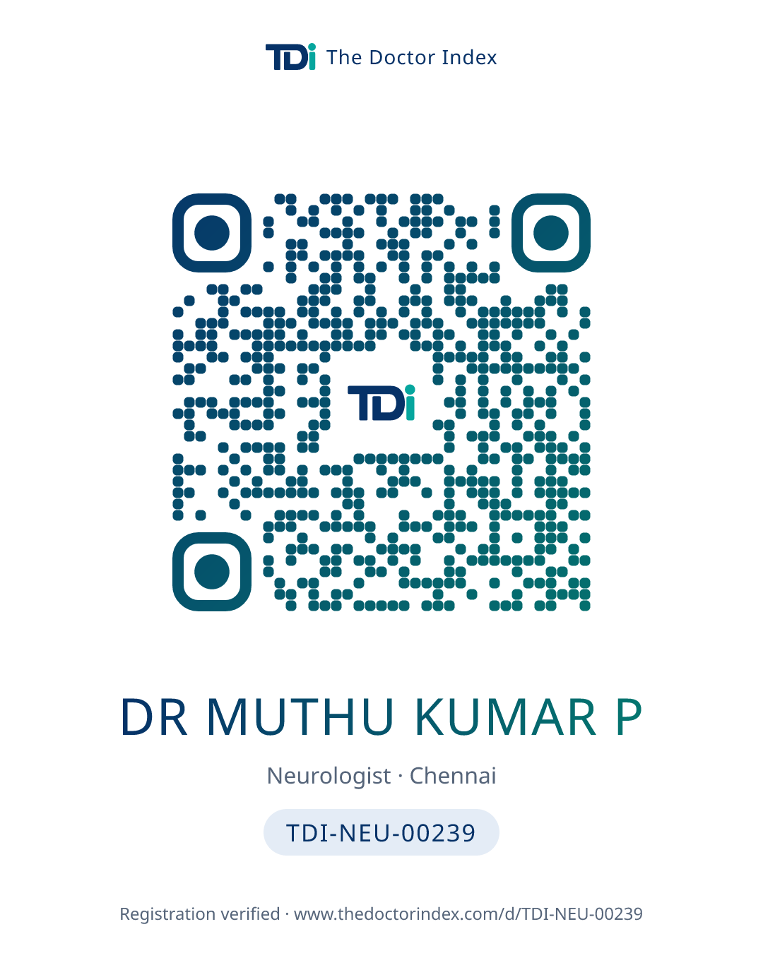 QR card for Dr Muthu Kumar P, TDI-NEU-00239