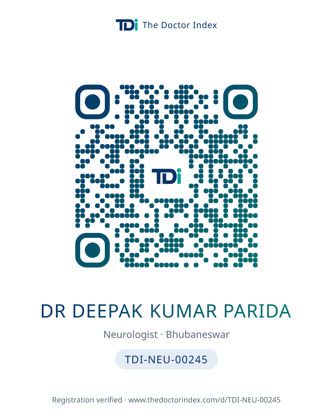 QR card for Dr Deepak Kumar Parida, TDI-NEU-00245
