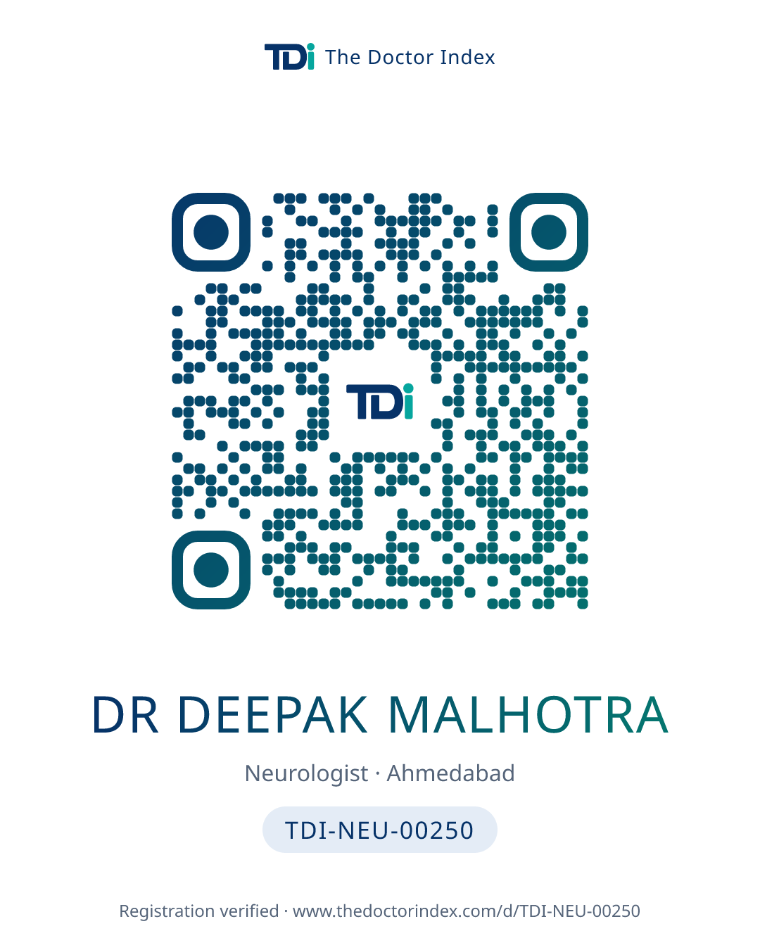QR card for Dr Deepak Malhotra, TDI-NEU-00250