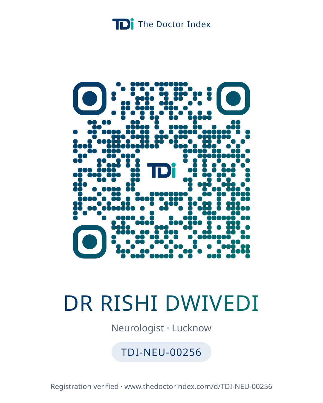 QR card for Dr Rishi Dwivedi, TDI-NEU-00256