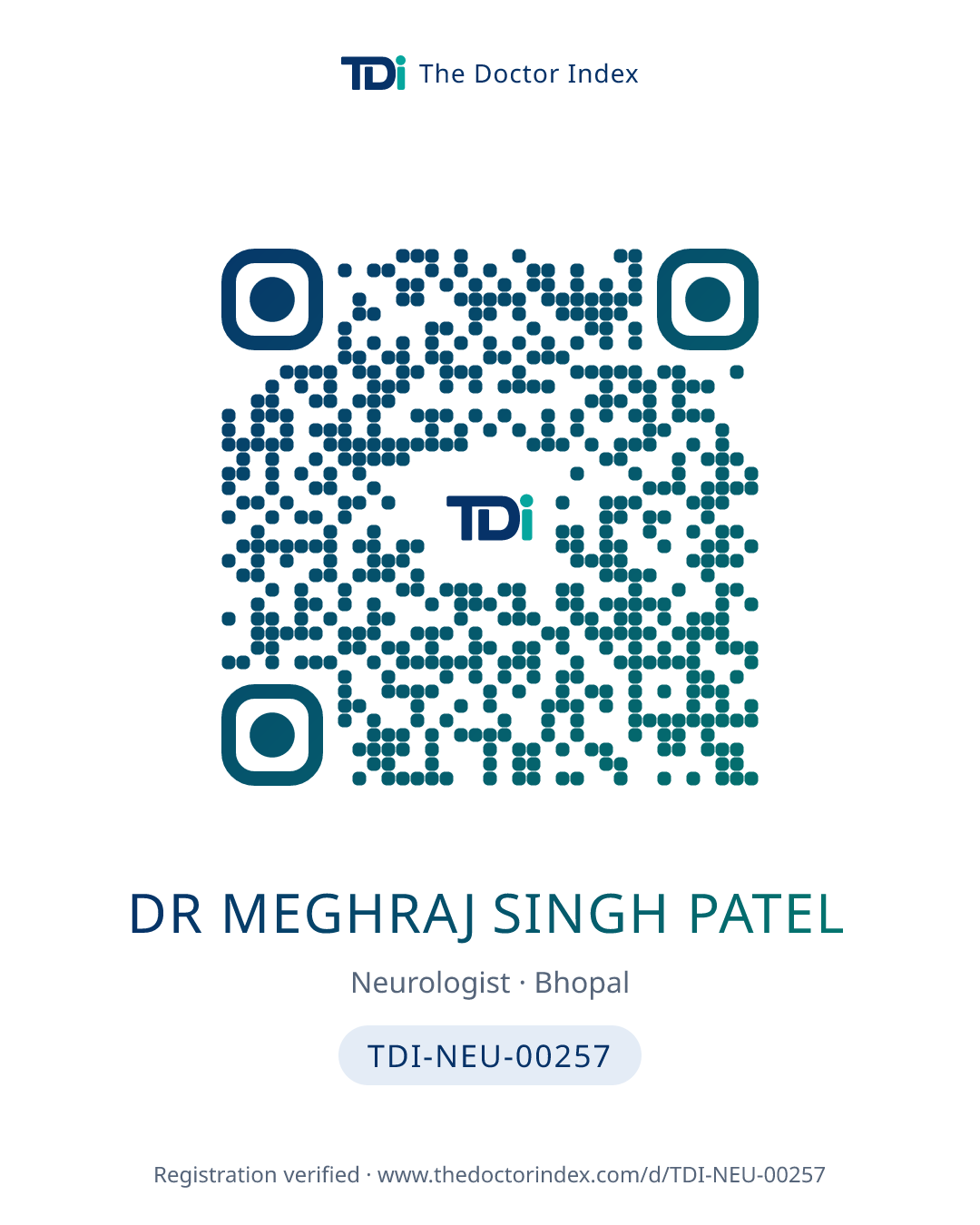 QR card for Dr Meghraj Singh Patel, TDI-NEU-00257