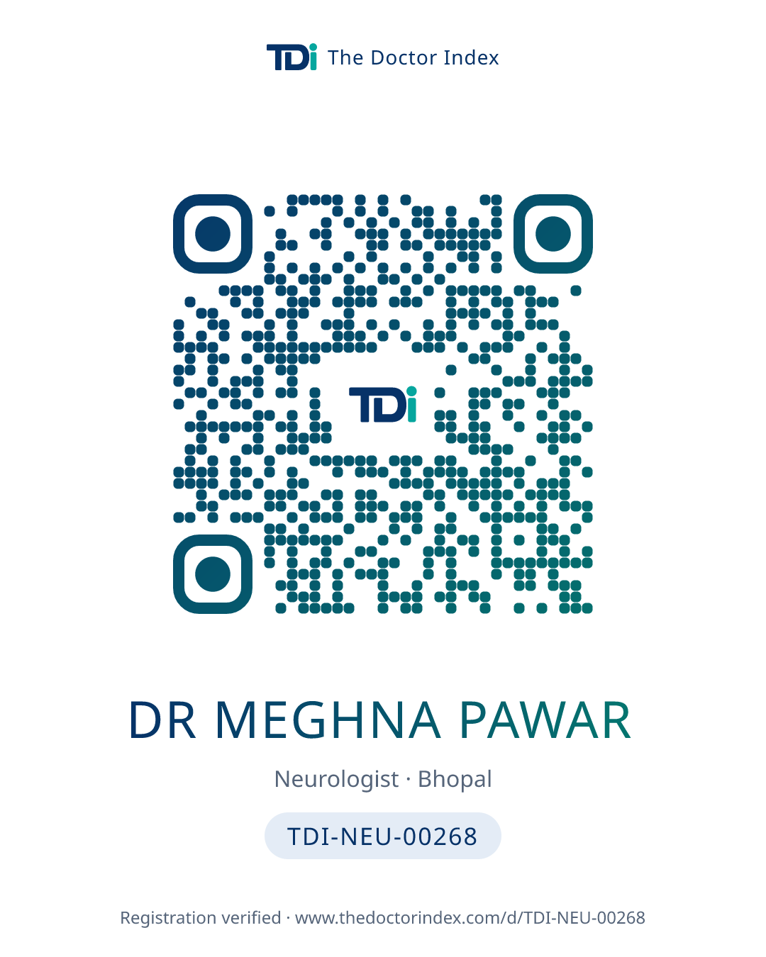 QR card for Dr Meghna Pawar, TDI-NEU-00268