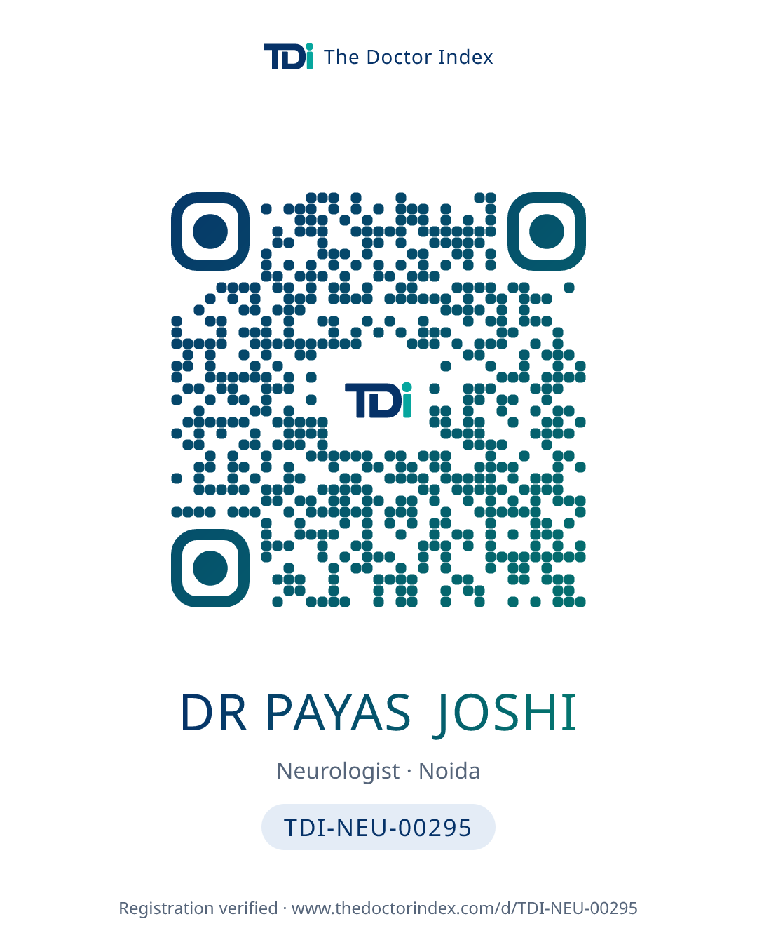 QR card for Dr Payas Joshi, TDI-NEU-00295