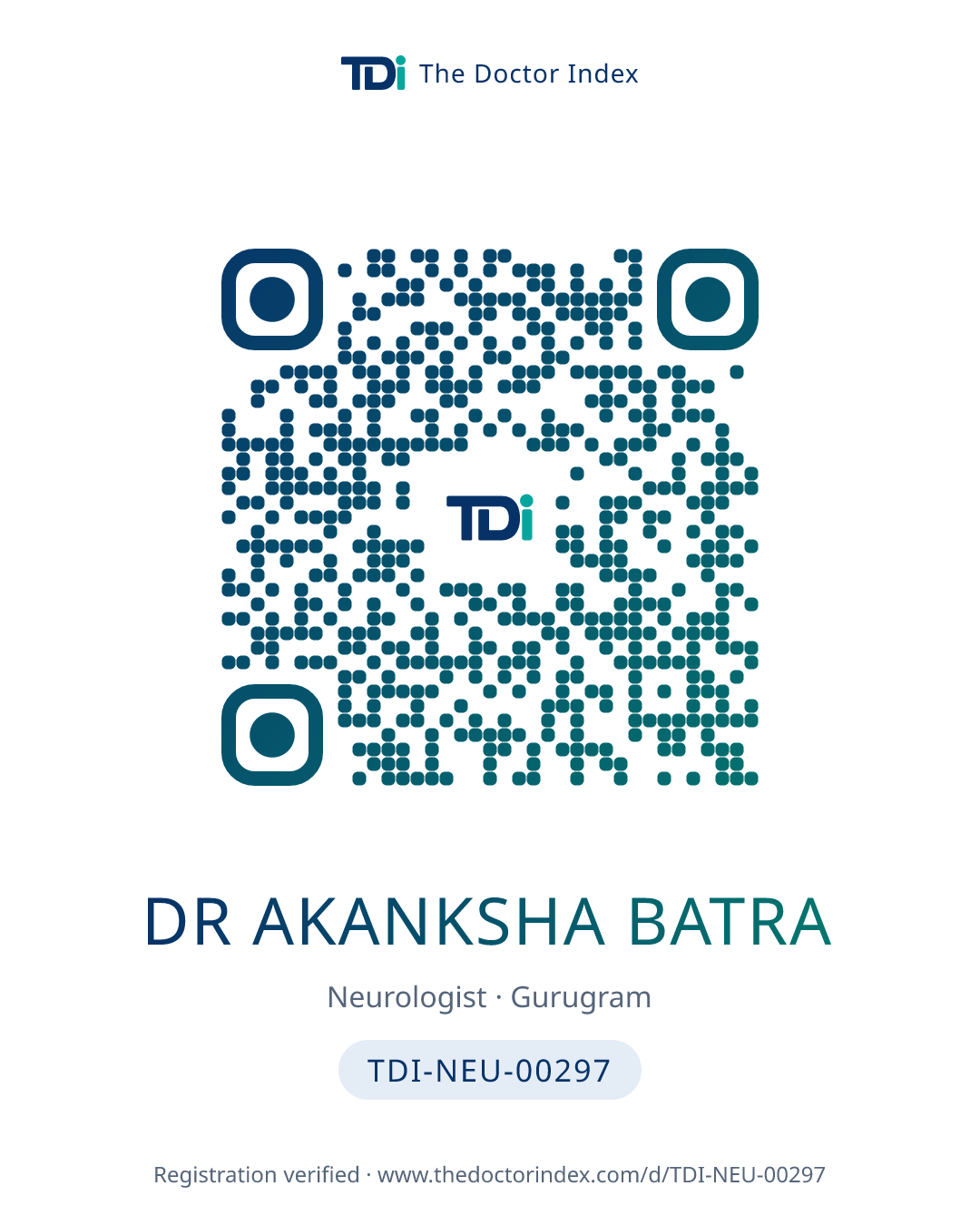 QR card for Dr Akanksha Batra, TDI-NEU-00297