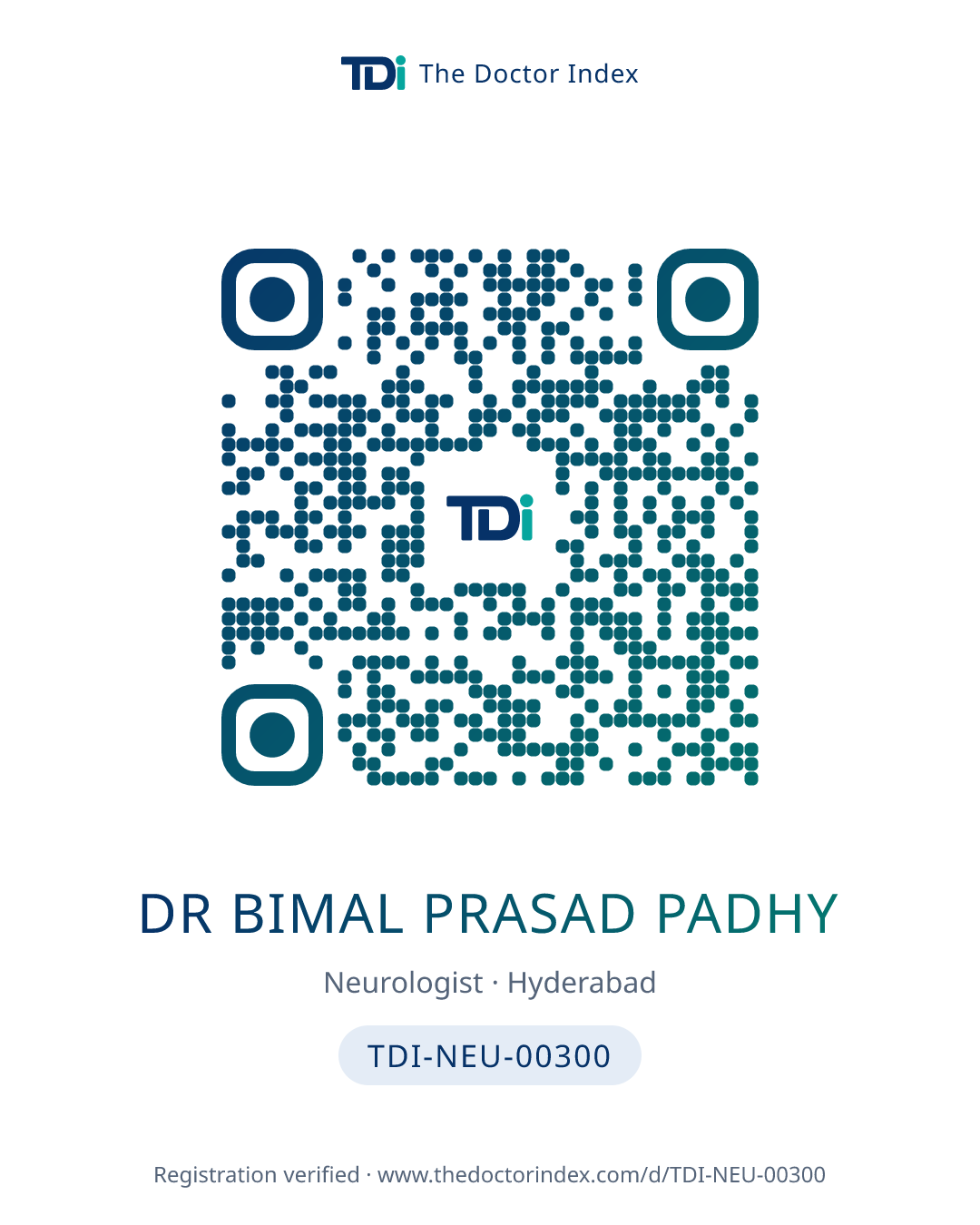 QR card for Dr Bimal Prasad Padhy, TDI-NEU-00300