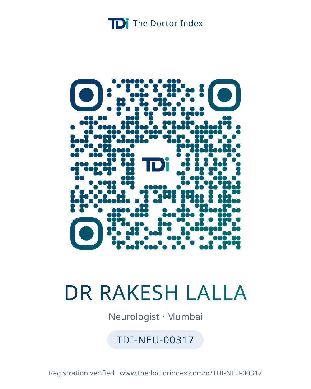 QR card for Dr Rakesh Lalla, TDI-NEU-00317