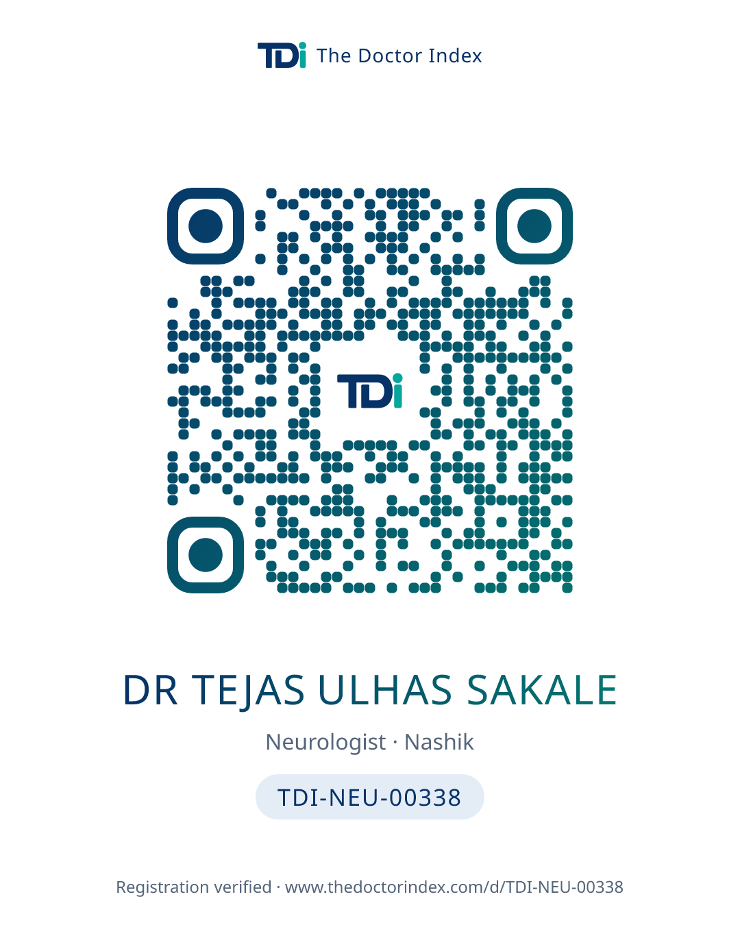 QR card for Dr Tejas Ulhas Sakale, TDI-NEU-00338