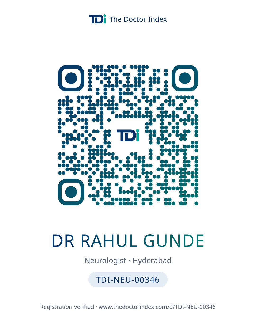 QR card for Dr Rahul Gunde, TDI-NEU-00346