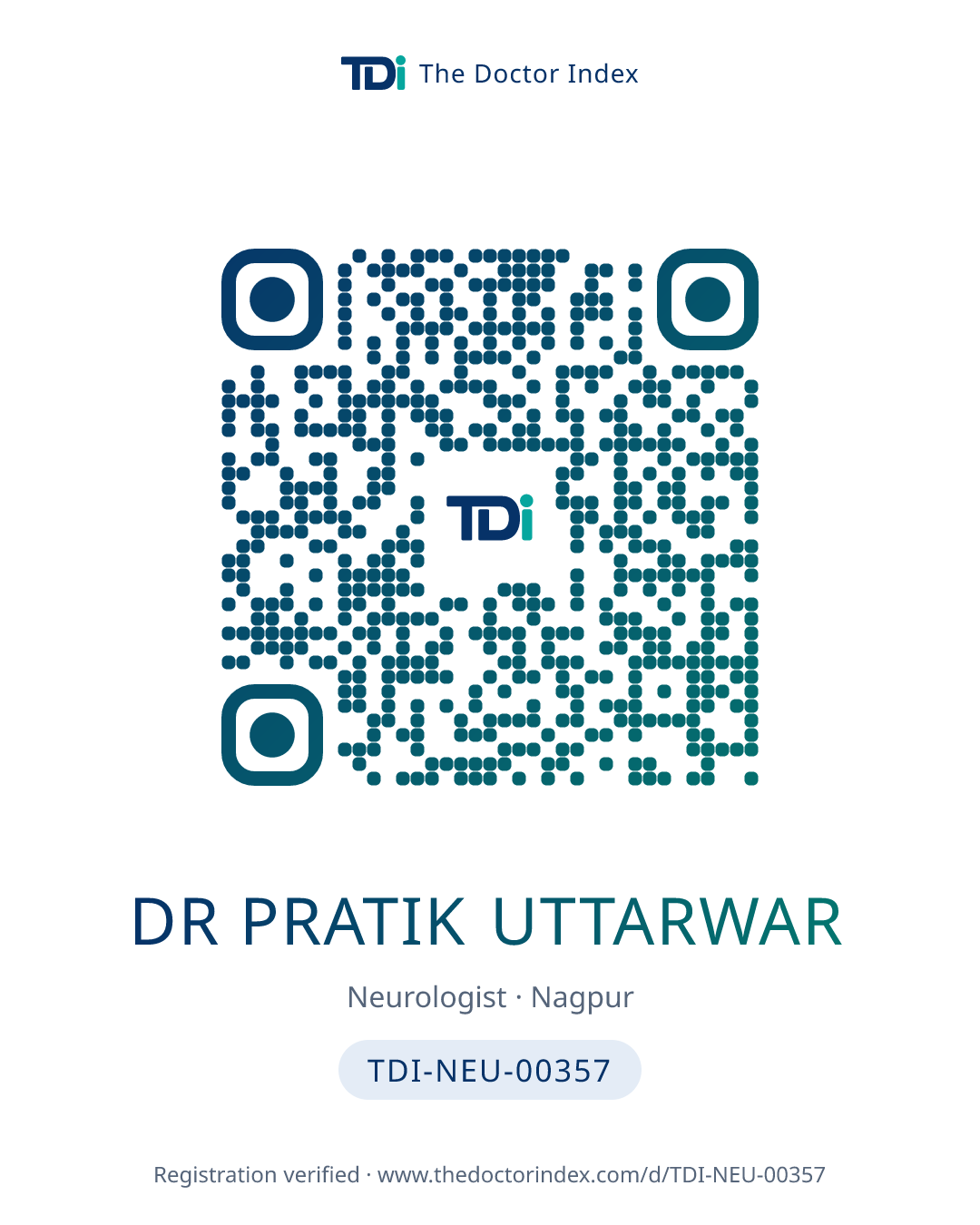 QR card for Dr Pratik Uttarwar, TDI-NEU-00357