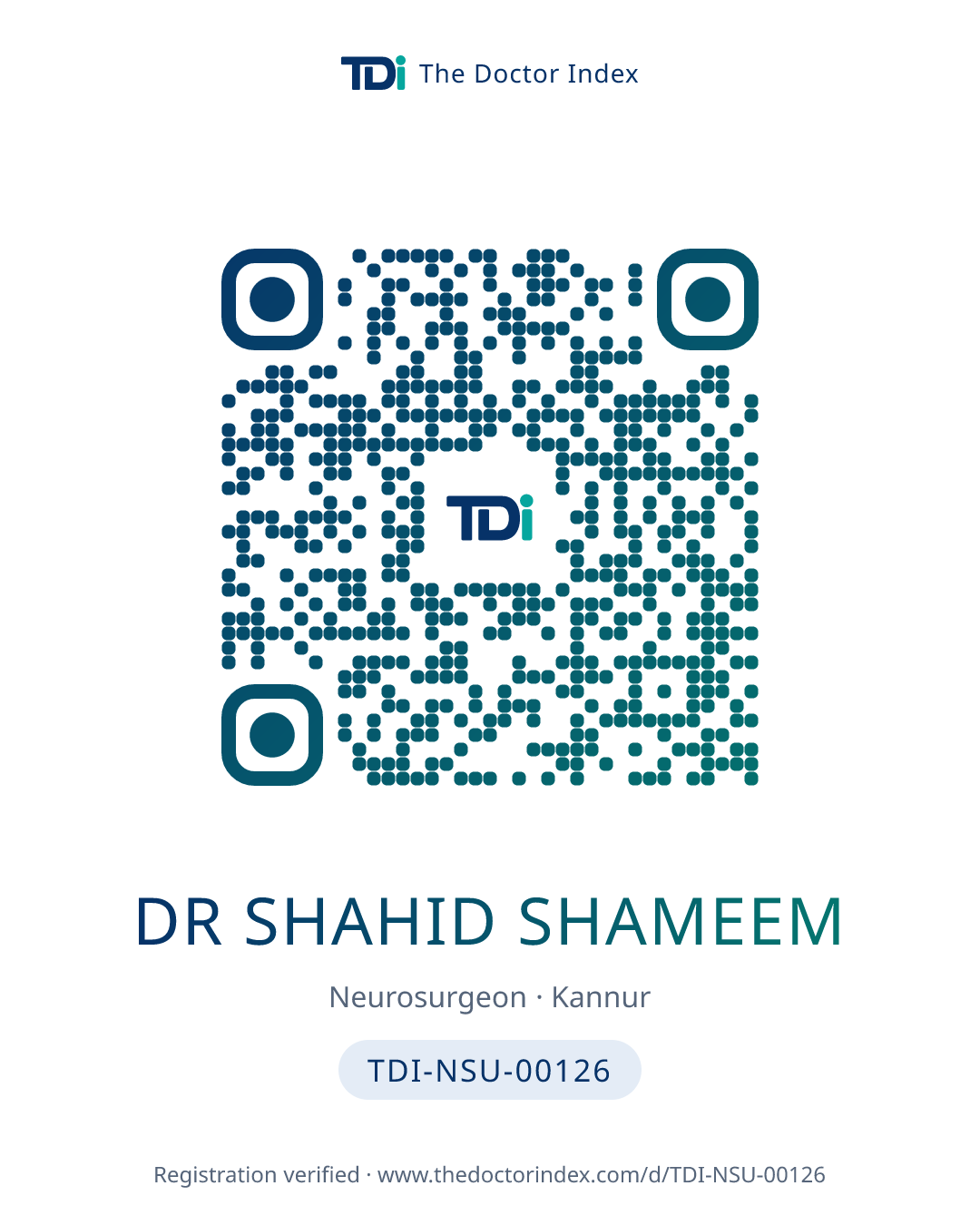 QR card for Dr Shahid Shameem, TDI-NSU-00126
