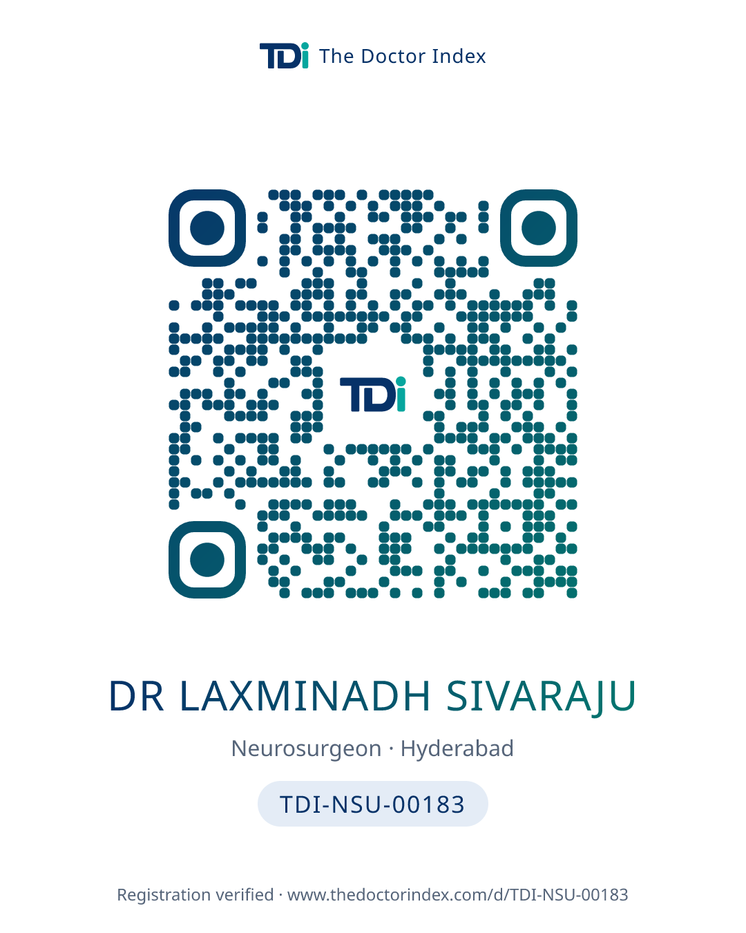 QR card for Dr Laxminadh Sivaraju, TDI-NSU-00183