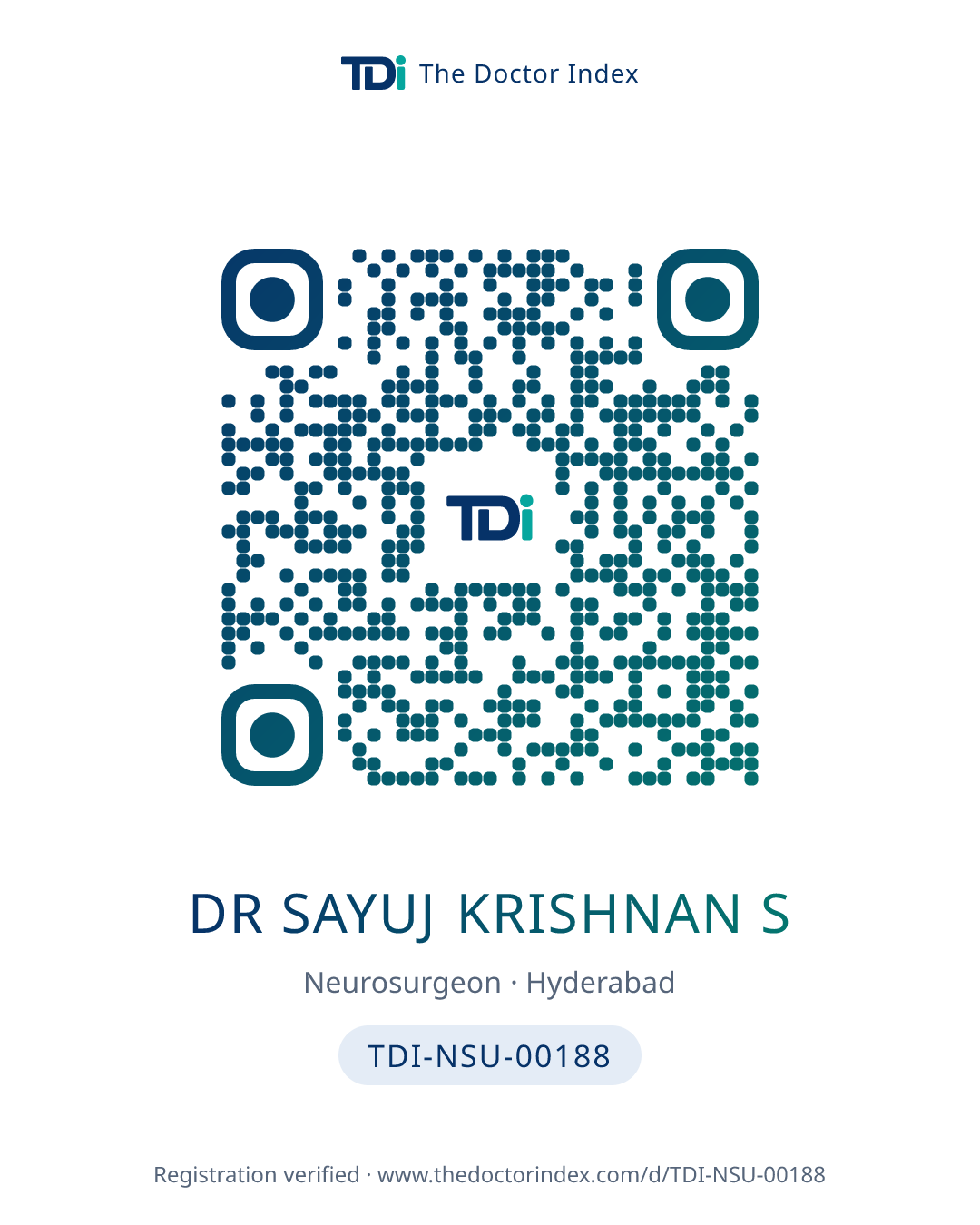 QR card for Dr Sayuj Krishnan S, TDI-NSU-00188