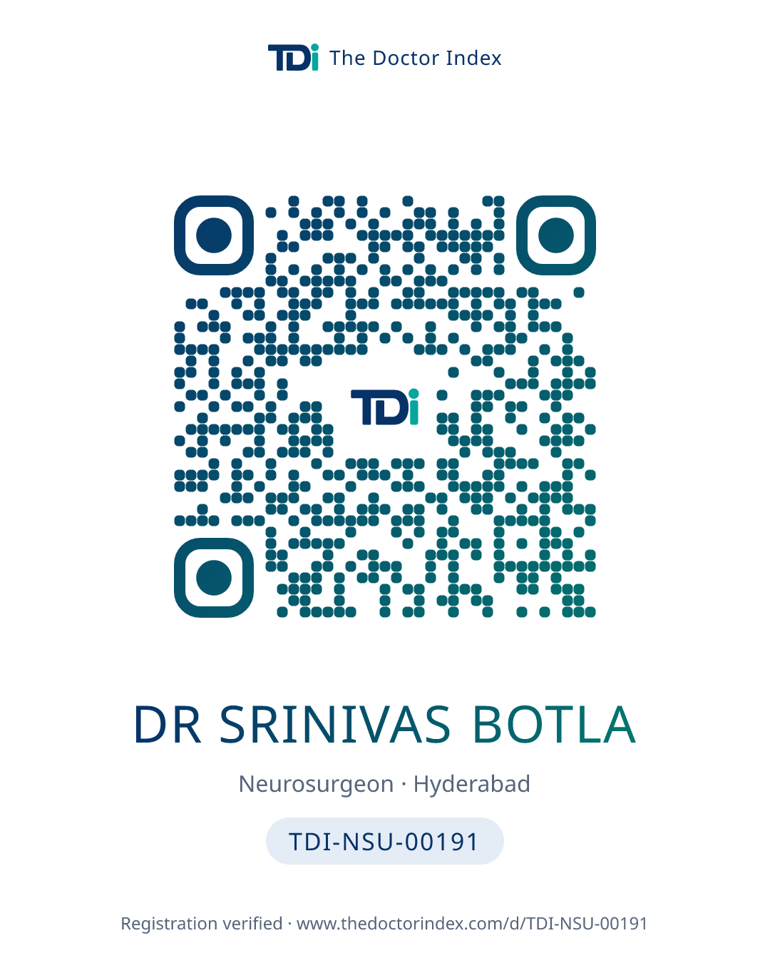 QR card for Dr Srinivas Botla, TDI-NSU-00191