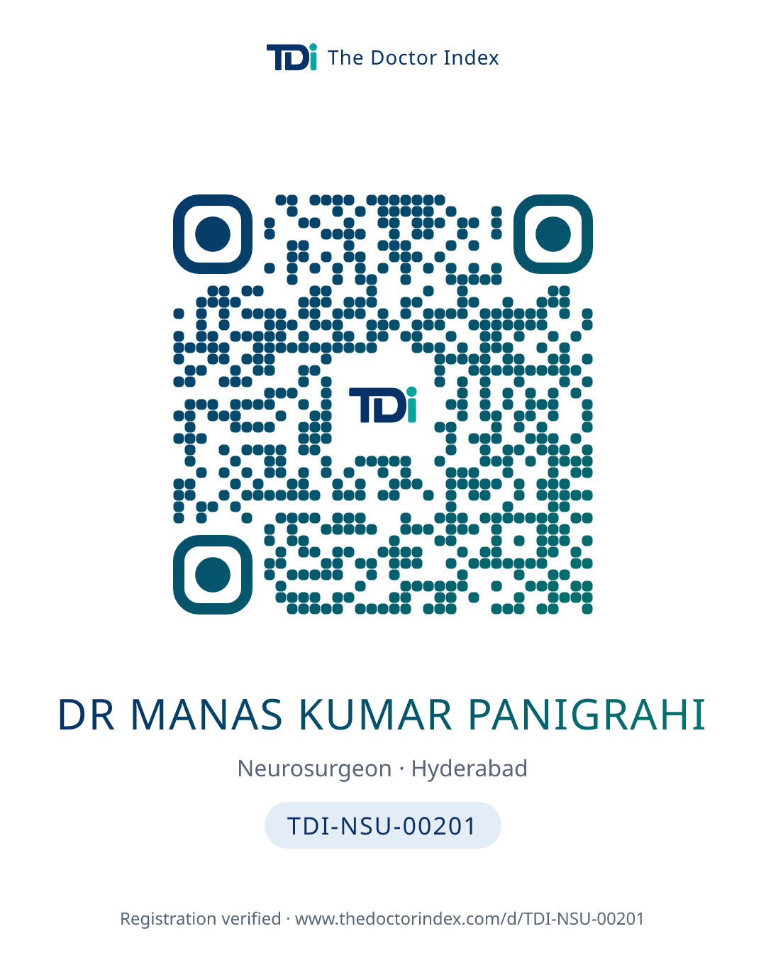 QR card for Dr Manas Kumar Panigrahi, TDI-NSU-00201