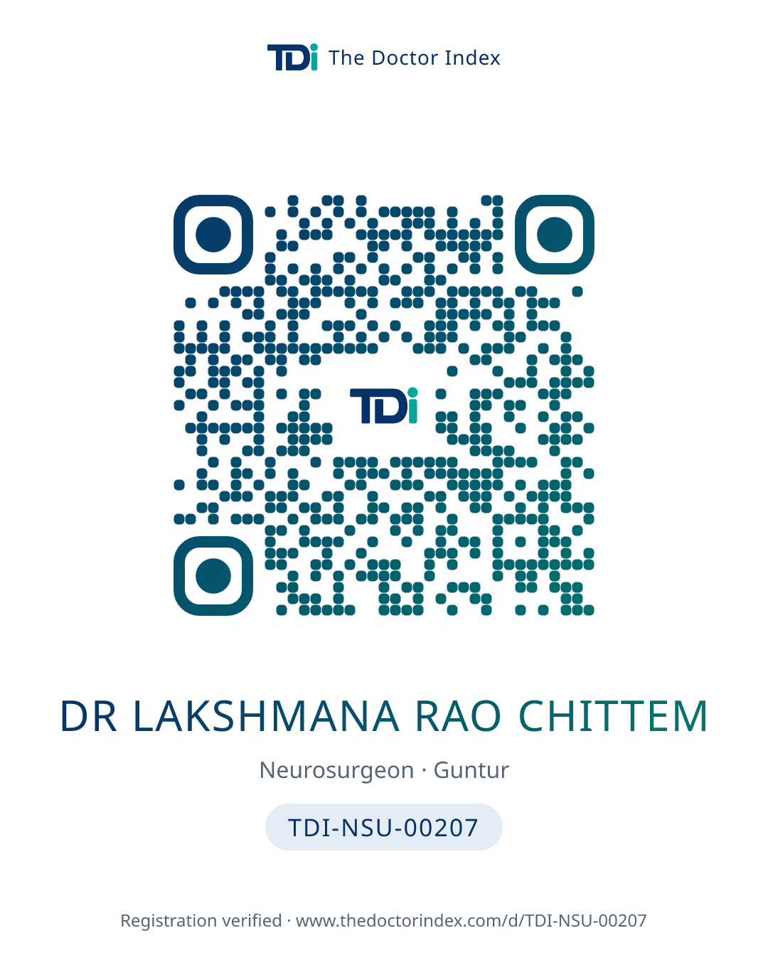 QR card for Dr Lakshmana Rao Chittem, TDI-NSU-00207