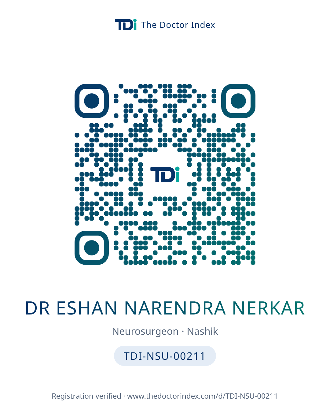 QR card for Dr Eshan Narendra Nerkar, TDI-NSU-00211
