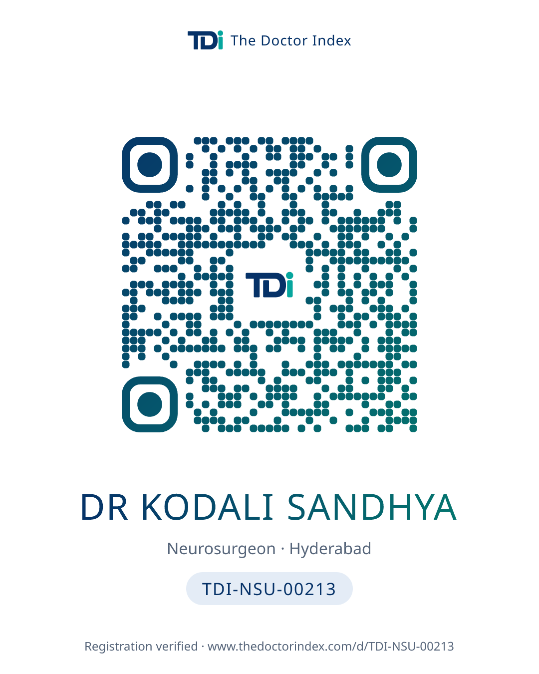 QR card for Dr Kodali Sandhya, TDI-NSU-00213