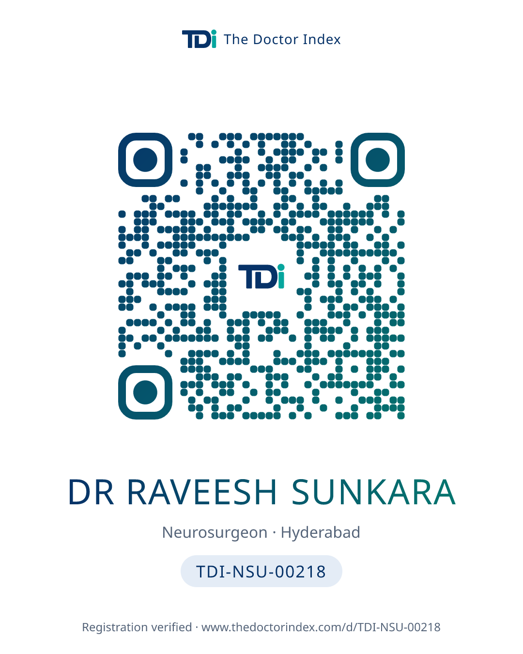 QR card for Dr Raveesh Sunkara, TDI-NSU-00218