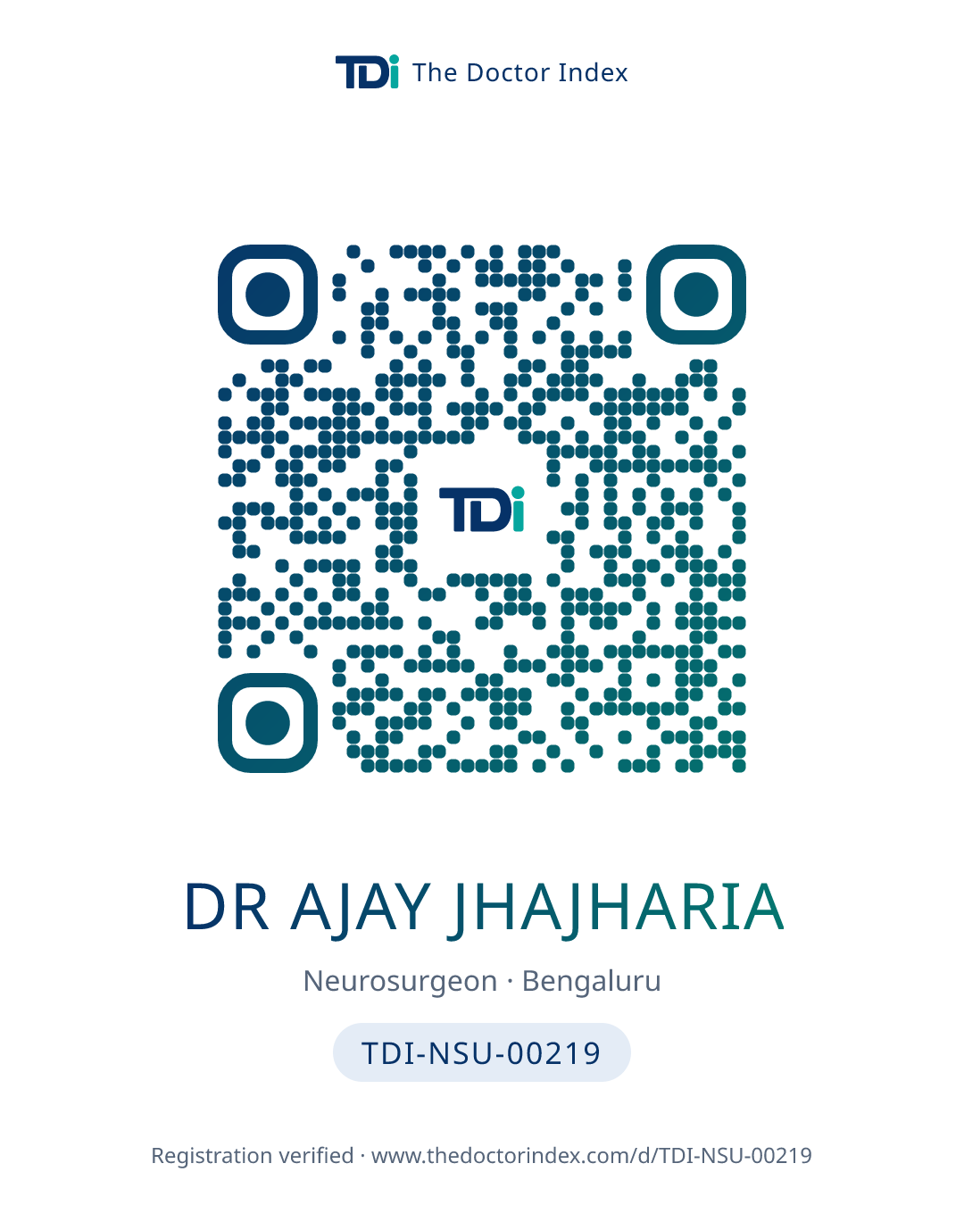 QR card for Dr Ajay Jhajharia, TDI-NSU-00219
