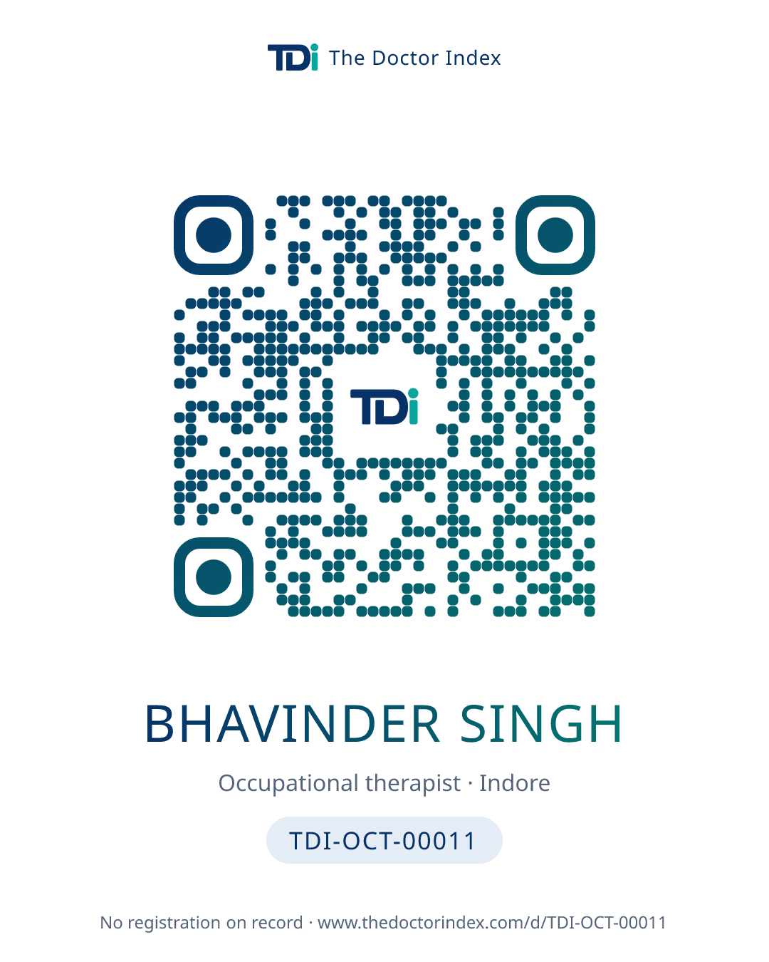 QR card for Bhavinder Singh, TDI-OCT-00011